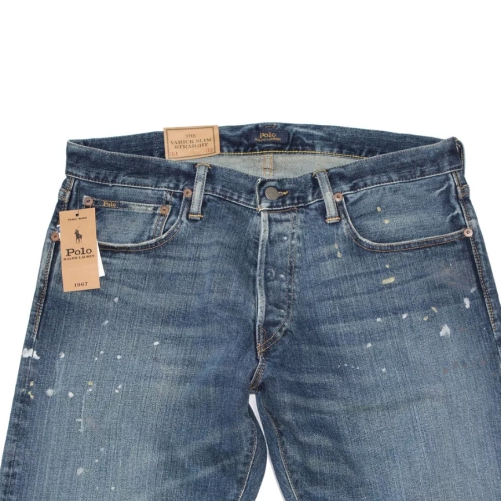 NWT Men's Ralph Lauren Polo Varick Slim Straight Rope Dyed Splattered Paint Jean - Picture 3 of 10